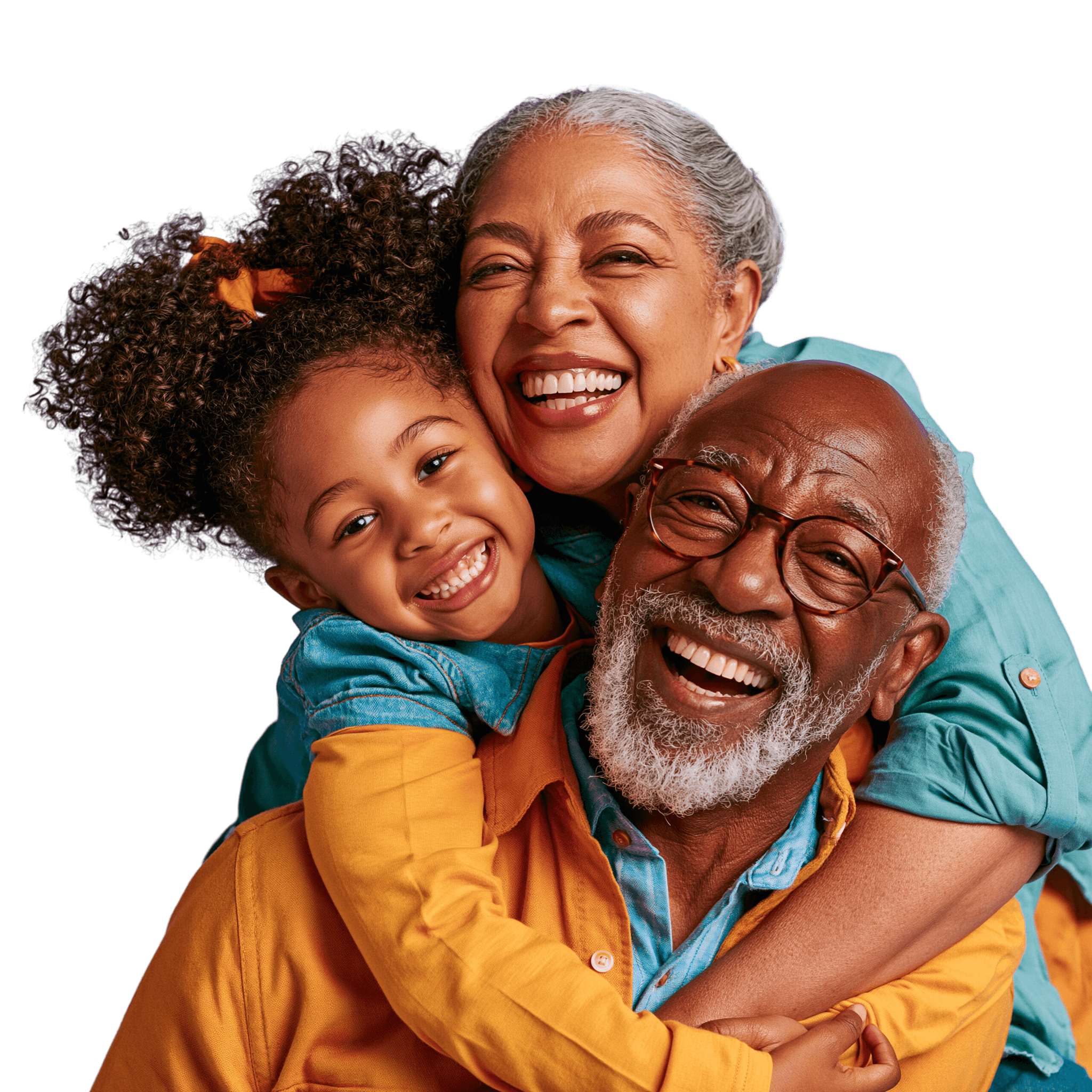 Grandparents embracing their granddaughter