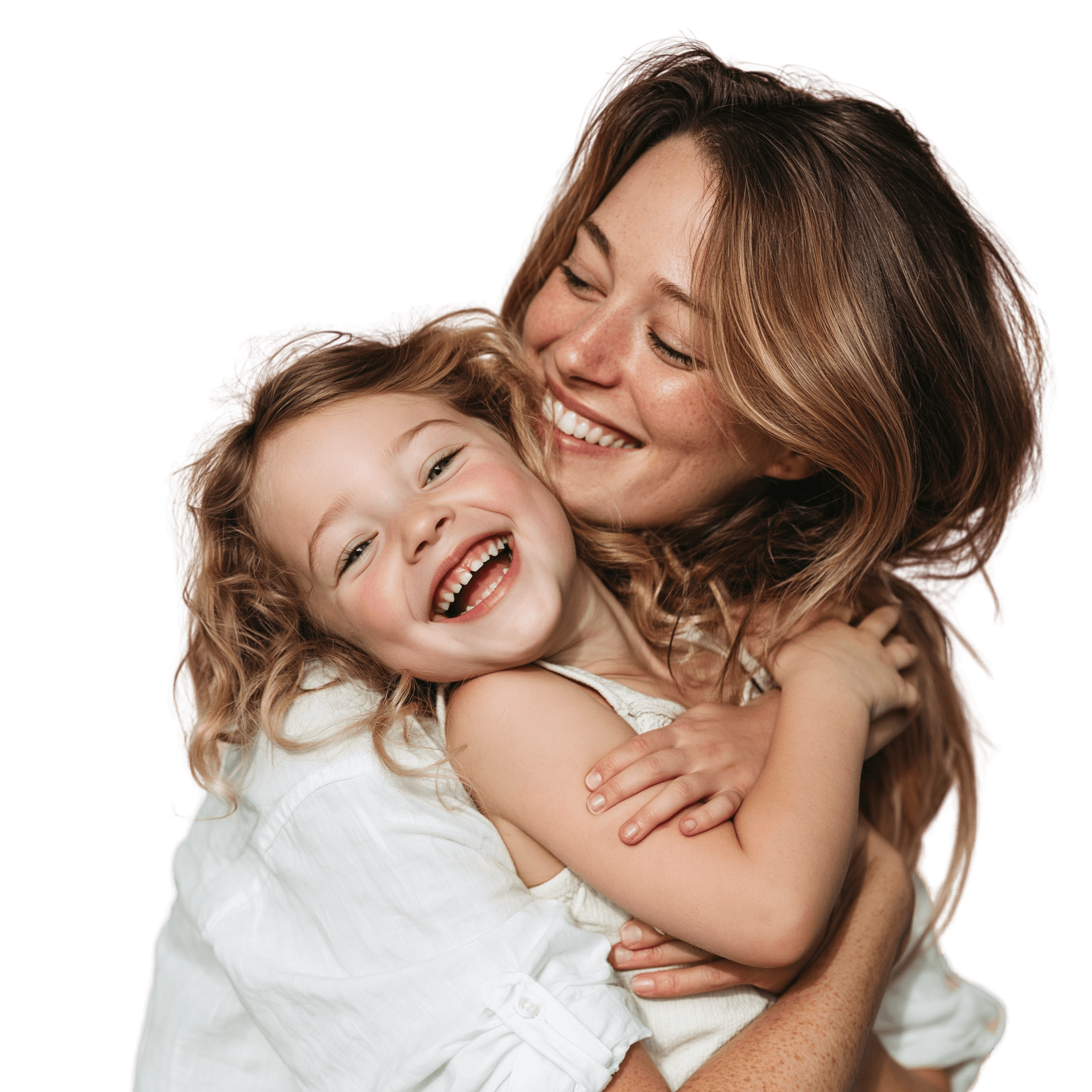 A mother and daughter embracing and smiling